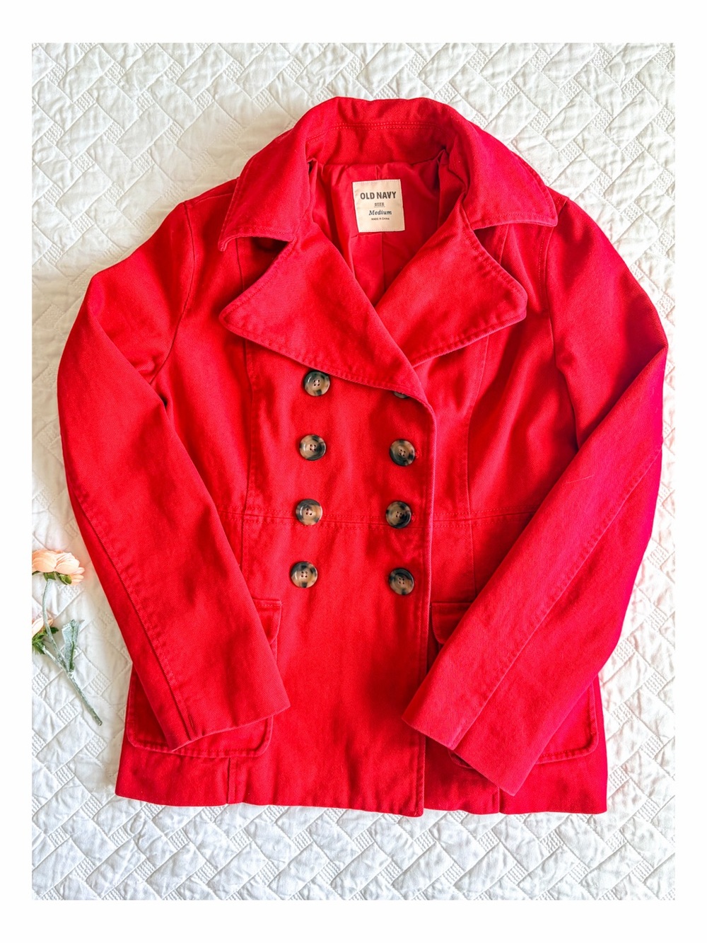 Old Navy Red Double Breasted Cotton Peacoat Jacket Size Medium